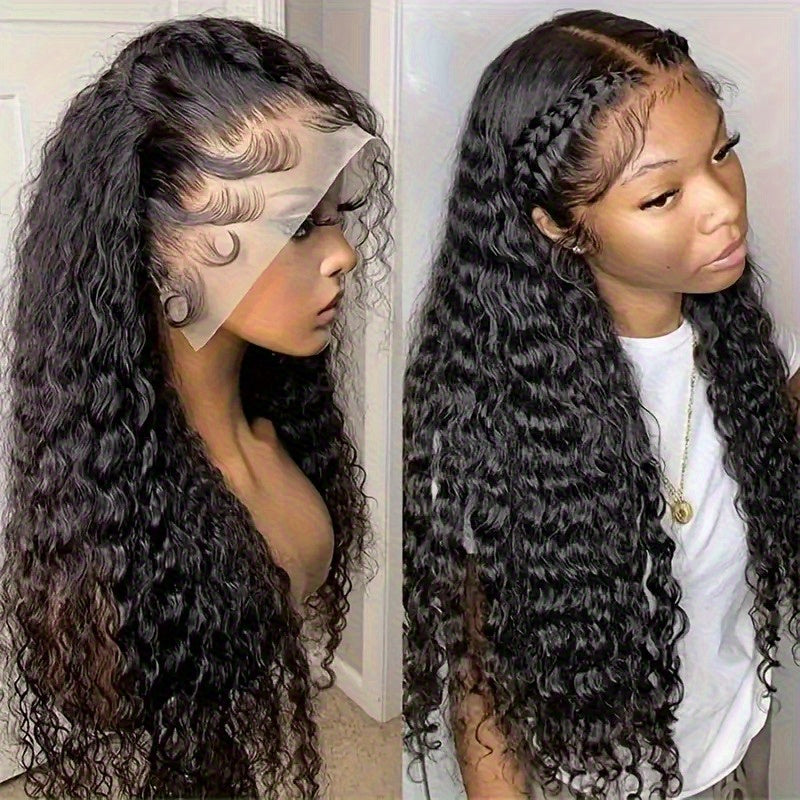 13x6 HD Clear Lace Curly Wavy Wig 100% Un-acid Washed Human Hair 200% Density Pre-plucked Baby Hair & Bleached Knots Glue-Free Wig 3-Second Application for All Light Beige Tones Natural Look Party & Daily Wear, Hair Wig